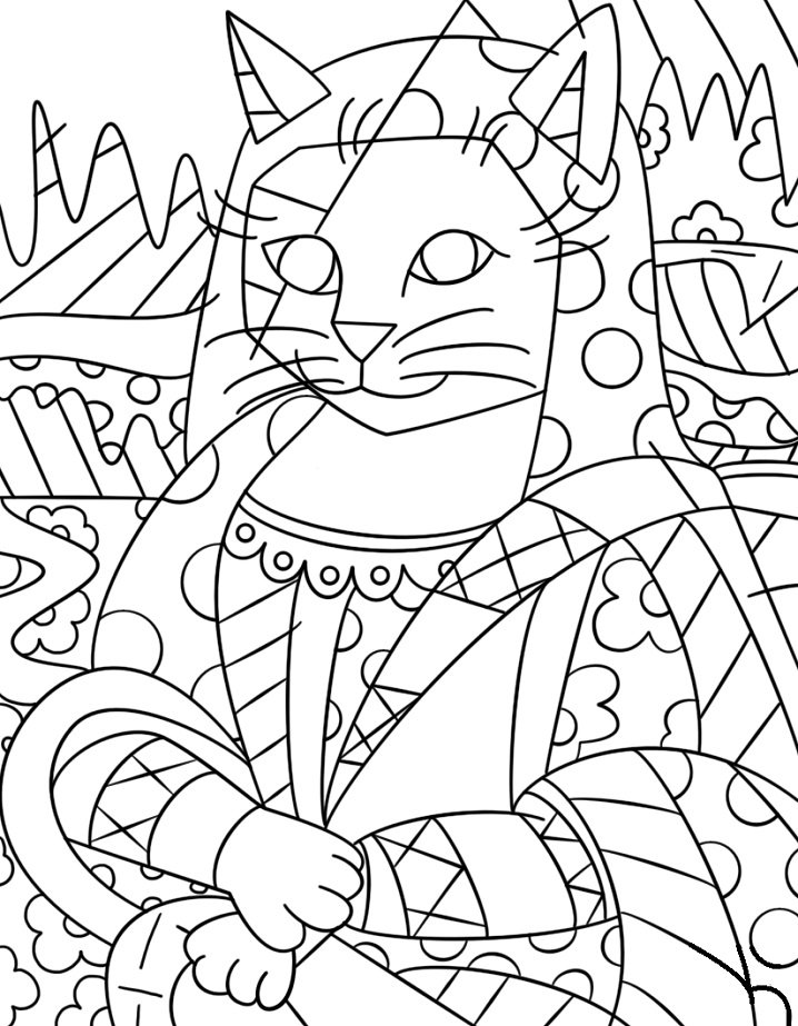 gato para colorir monalisa