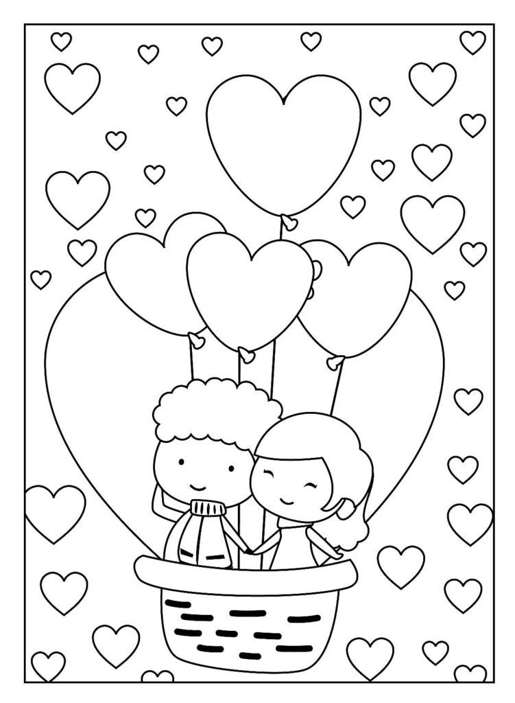 desenhos de coração para colorir e pintar balão