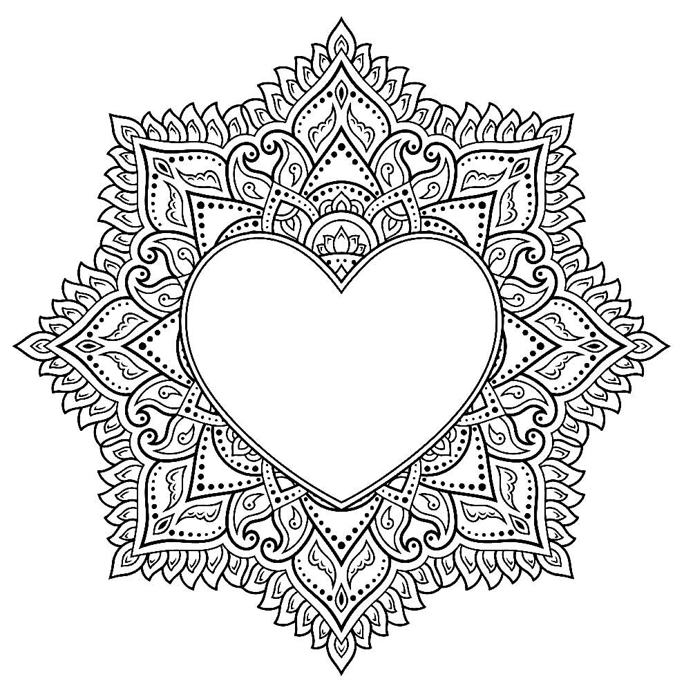 desenhos de coração para colorir e pintar mandala 3