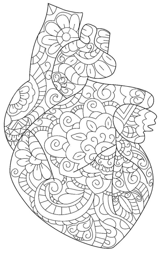 desenhos de coração para colorir e pintar realista mandal 2