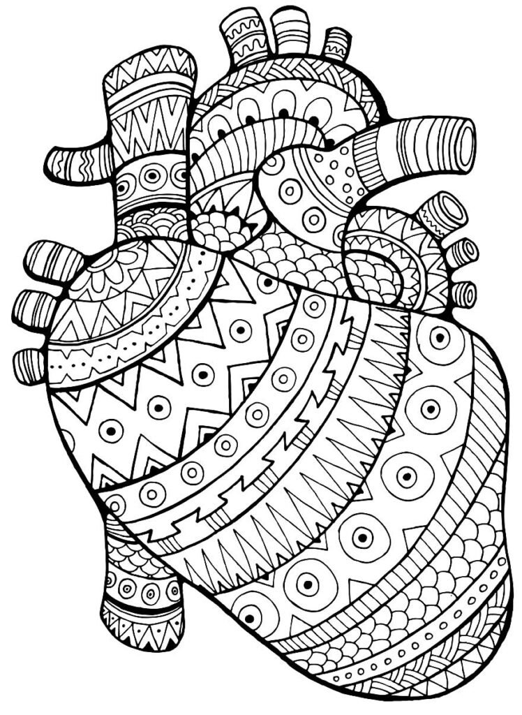 desenhos de coração para colorir e pintar realista mandala
