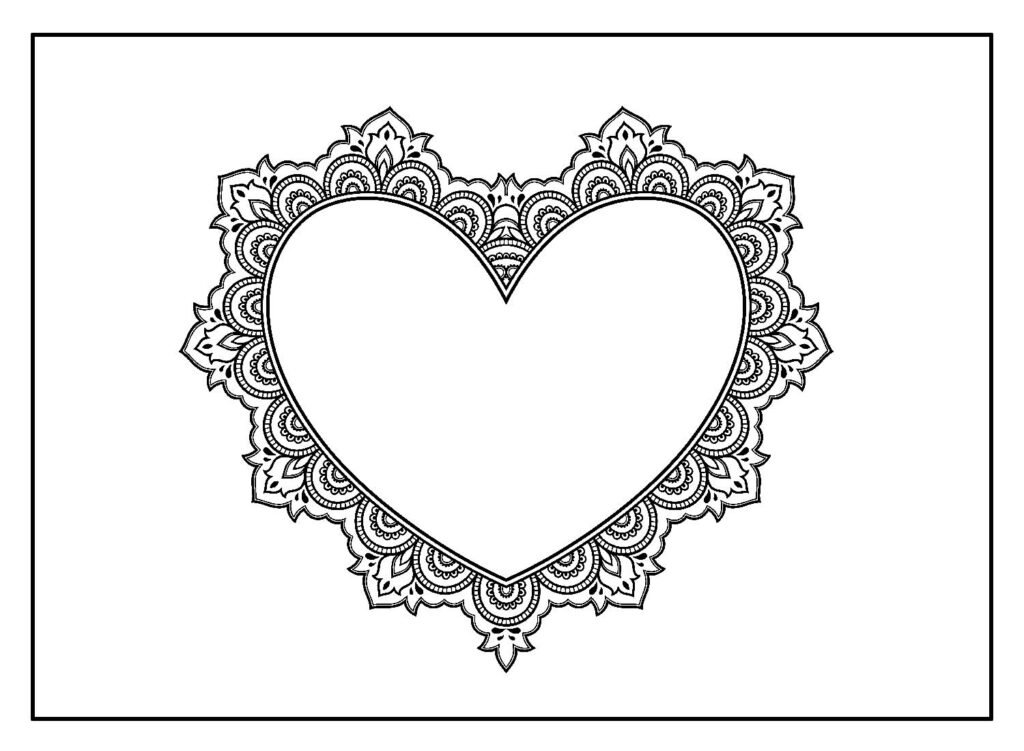 desenhos de coração para colorir e pintar rendado