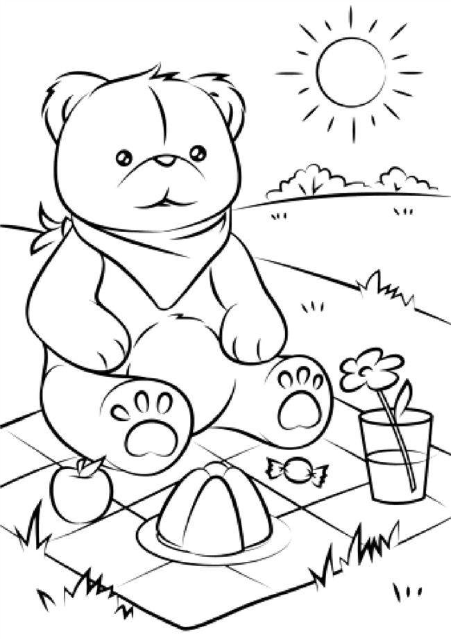 urso para colorir piquenique