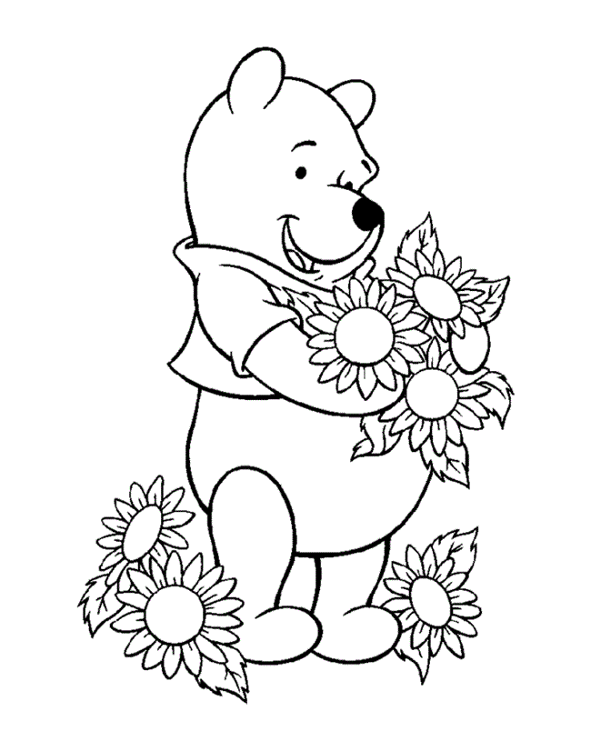 urso para colorir pooh flor