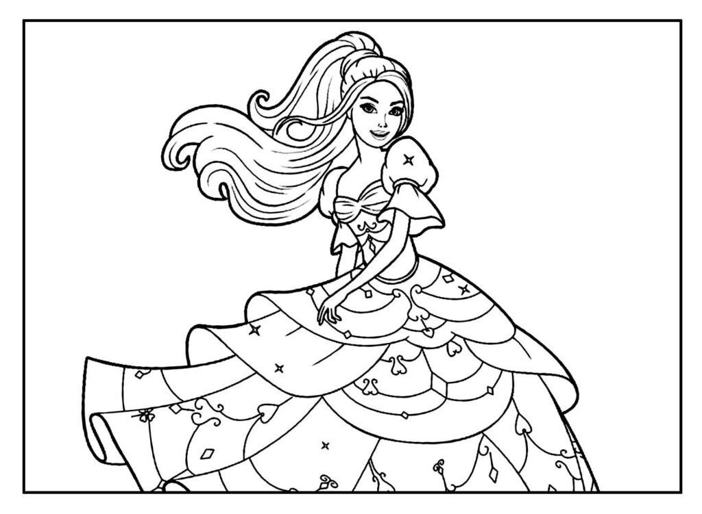 desenhos da barbie para colorir rodando vestido