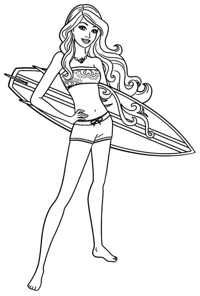 desenhos da barbie para colorir surfando