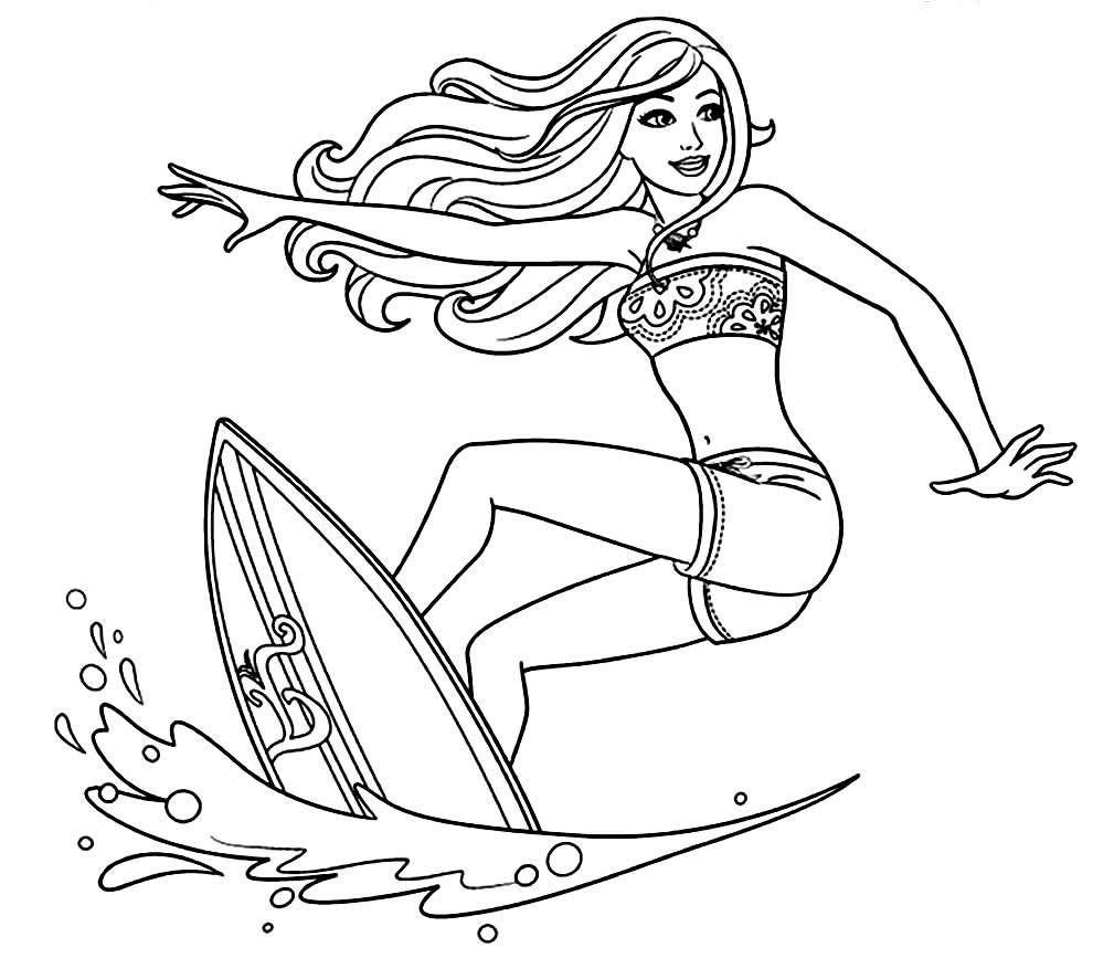 desenhos da barbie para colorir surfando onda
