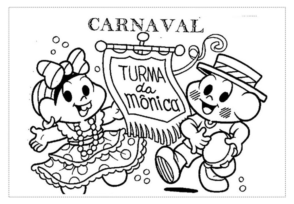 turma da monica para colorir e imprimir carnaval