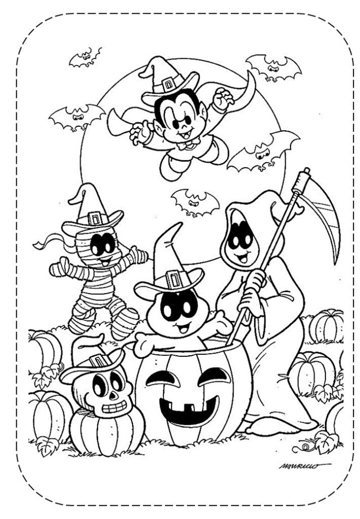 turma da monica para colorir e imprimir halloween