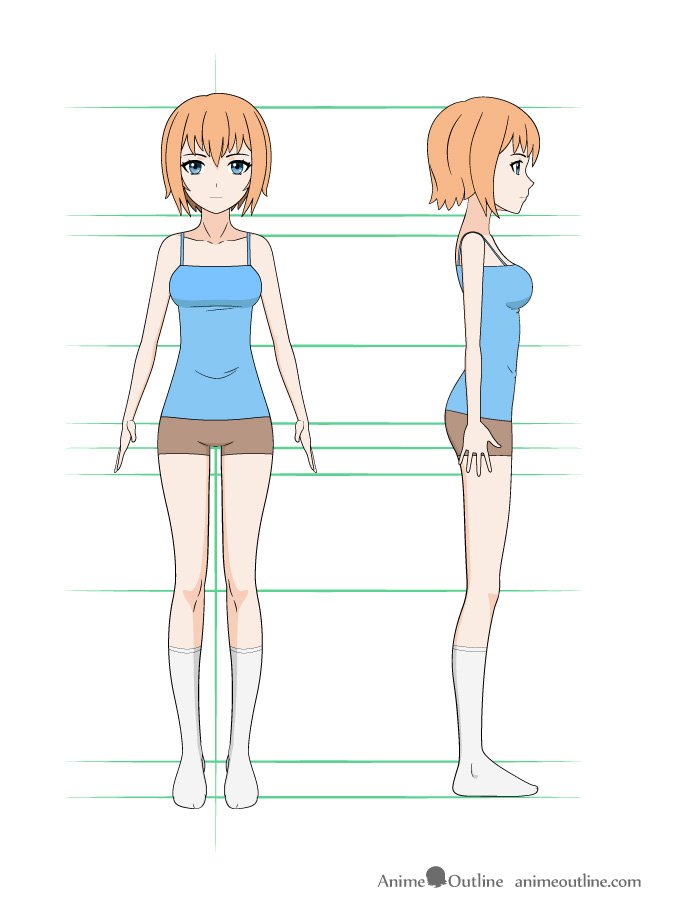 como desenhar um personagem de anime corpo feminino colorido
