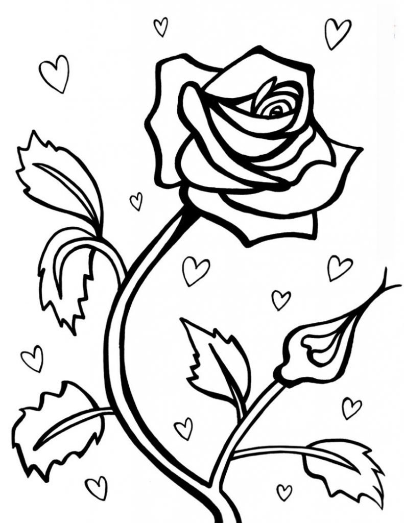 Desenhos de Rosas para Colorir rosa com coração