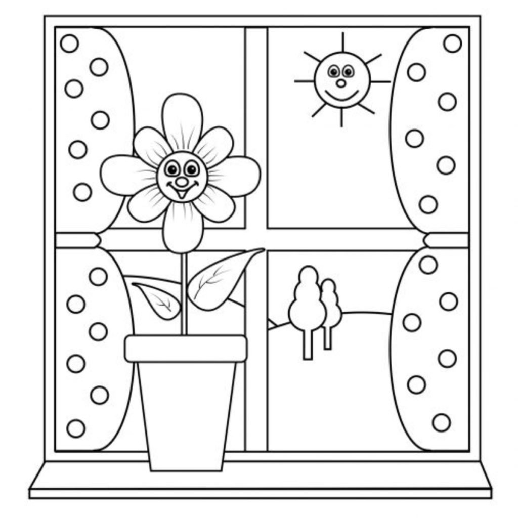 janela para colorir flor e sol