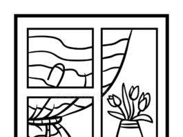 janela para colorir vaso de flores
