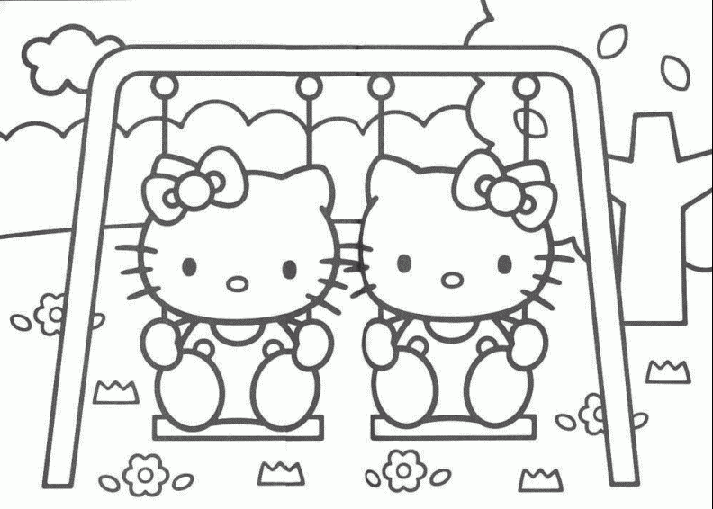 desenho colorir-hello kitty balancinho