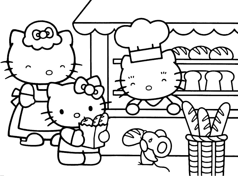 desenho colorir hello kitty padaria