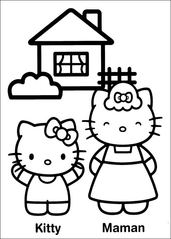 hello kitty para colorir casinha