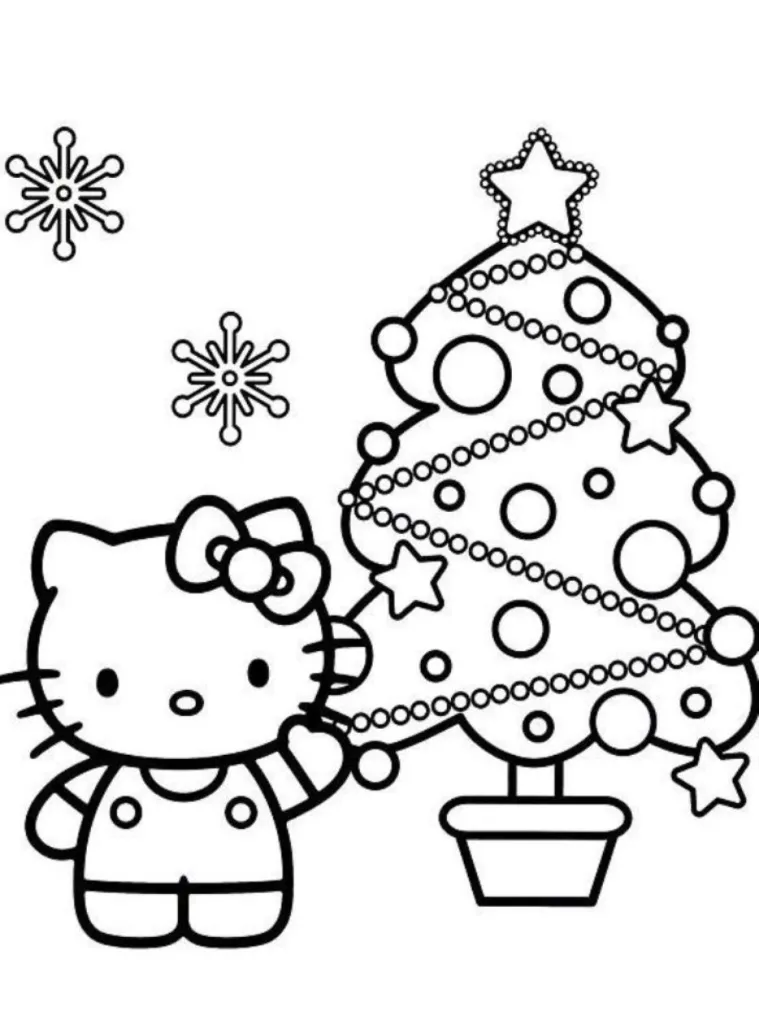 arvore de natal hello kittypara colorir e imprimir