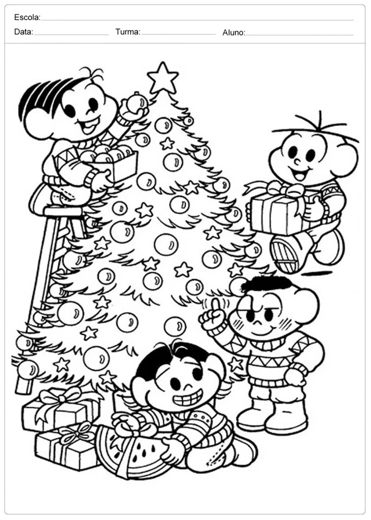 arvore de natal para colorir e imprimir turma da monica