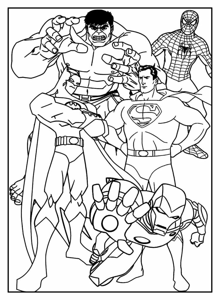 desenhos de super herois para colorir misturados dc marvel