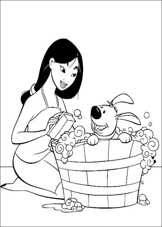 mulan para colorir banho cachorro