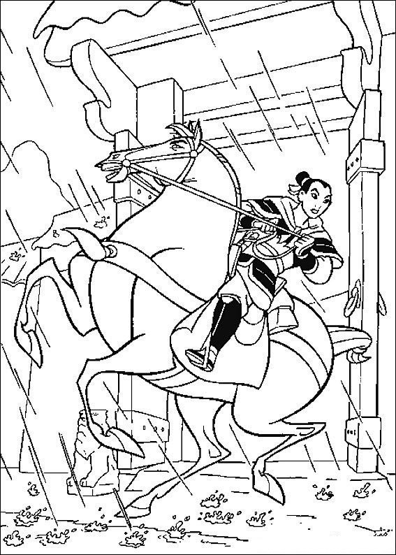 mulan para colorir em cima cavalo