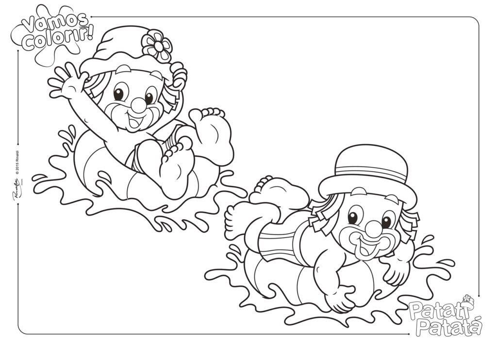 paginas patati patata para colorir nadando