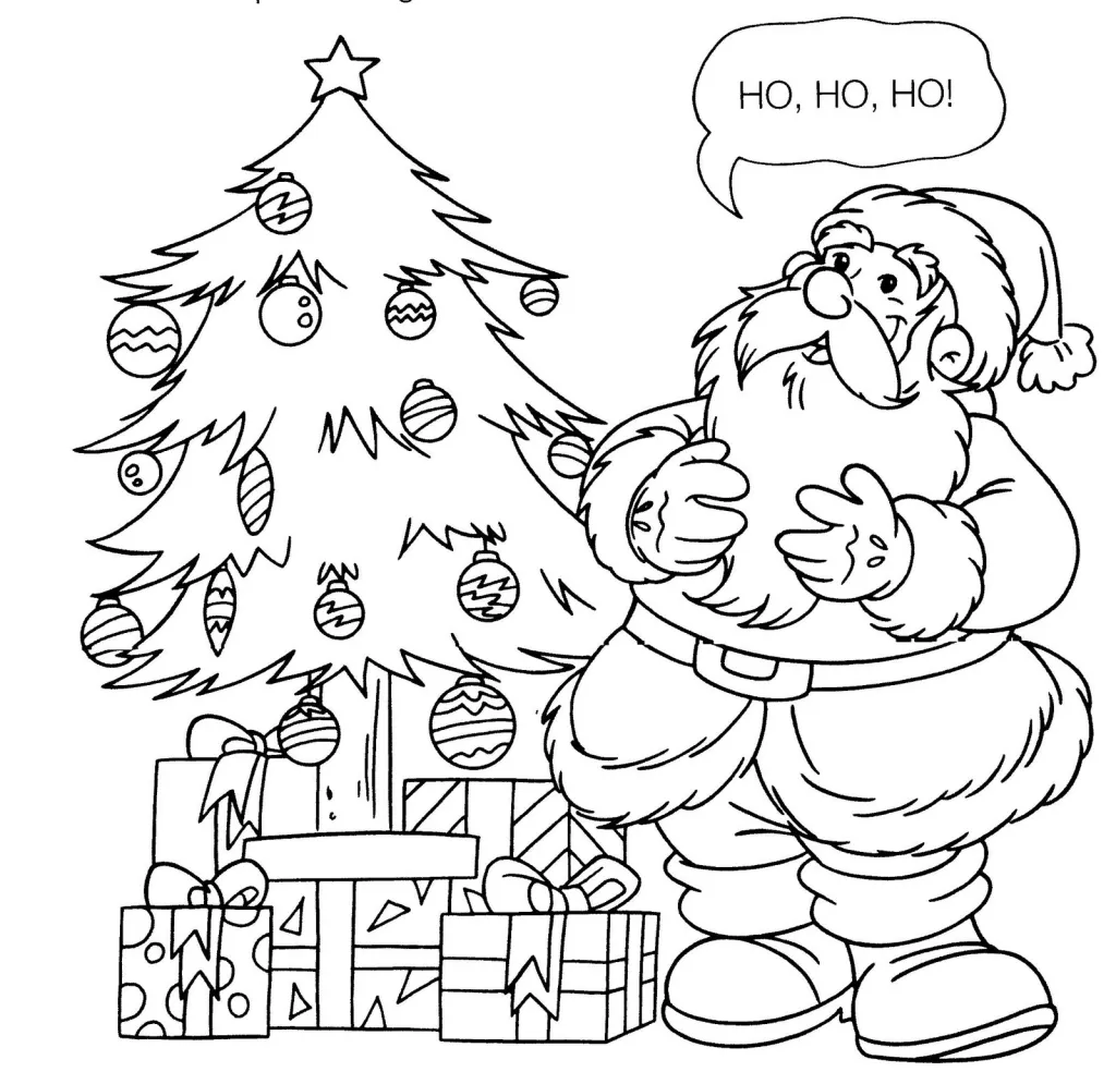 arvore de natal para colorir com papai noel presentes