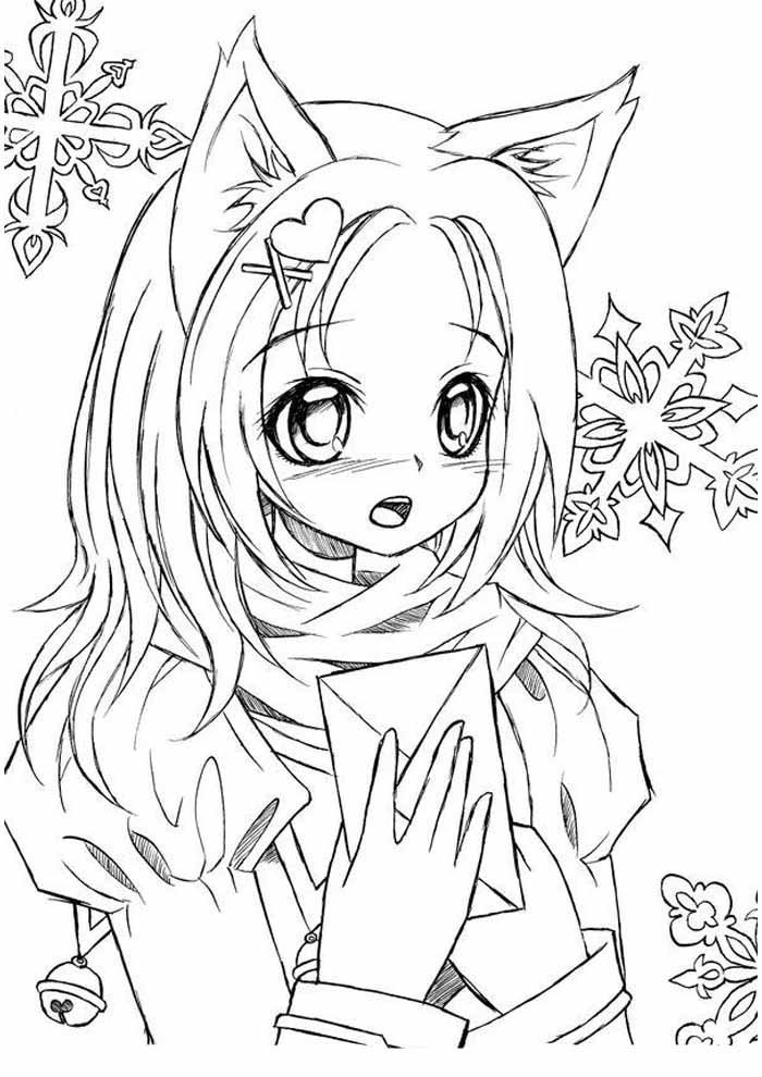anime para colorir menina gata