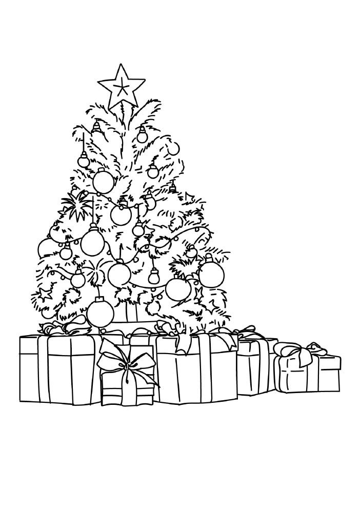 arvore de natal para colorir com presentes