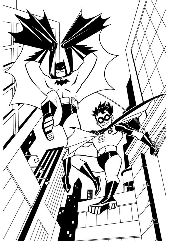 batman e robin para colorir pulando