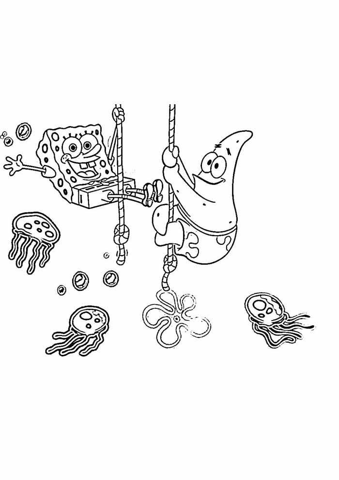 bob esponja para colorir patrick e agua viva