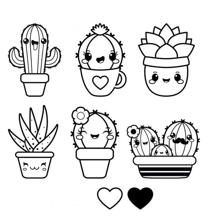 cactos kawaii para colorir