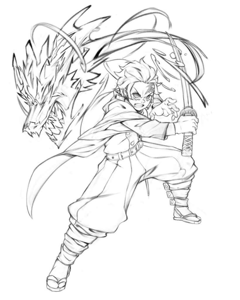 demon slayer para colorir tanjiro respiracao agua