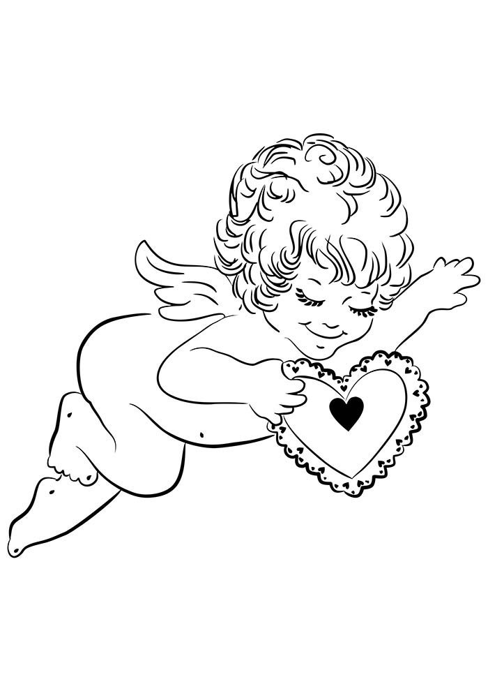 desenho de natal para colorir anjo com coracao na mao