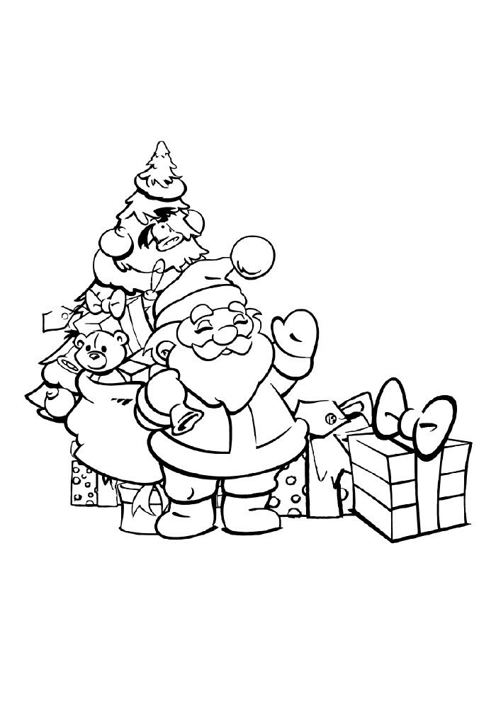 desenho de natal para colorir arvore papai noel presentes
