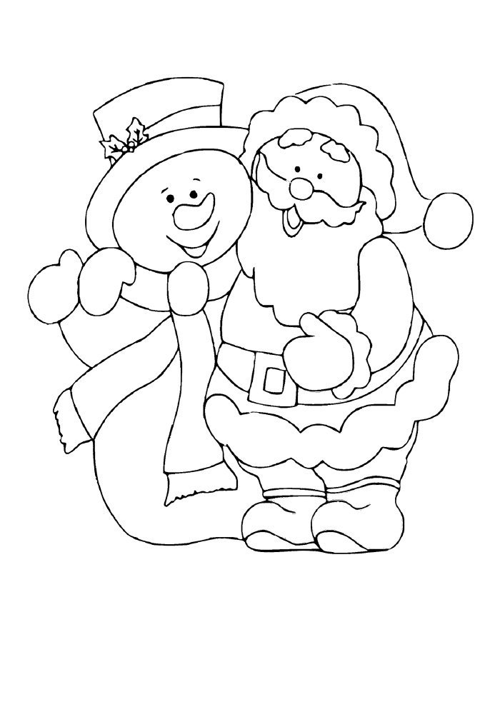 desenho de natal para colorir papai noel e boneco de neve