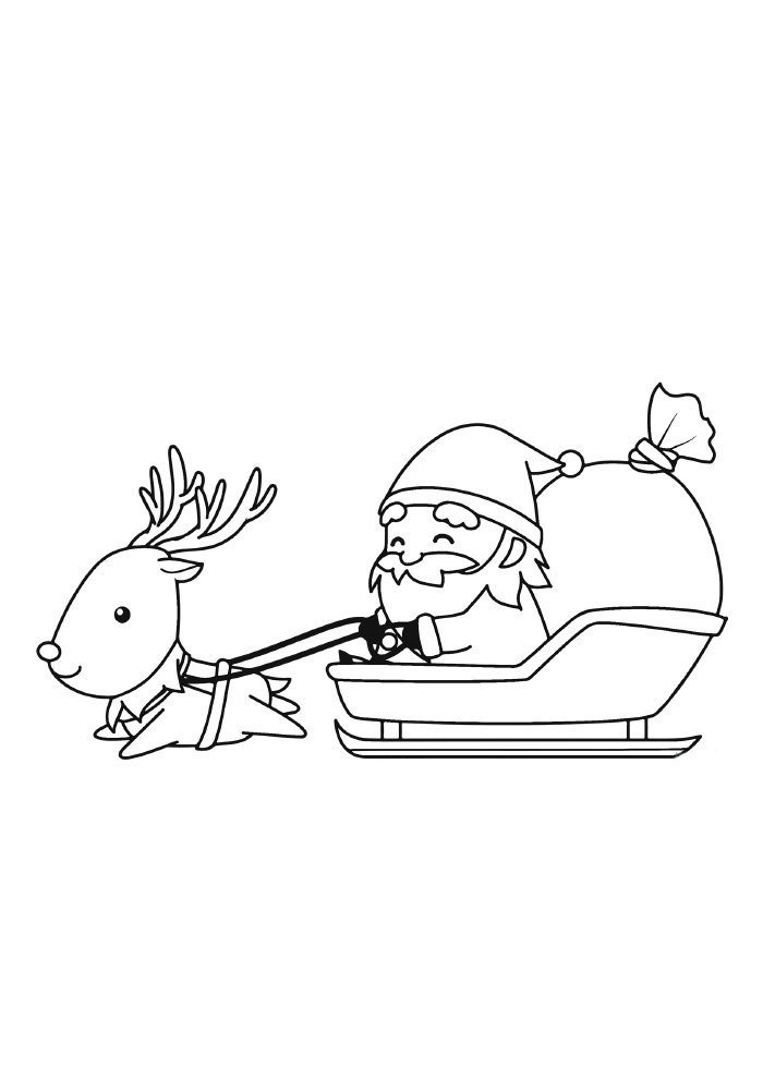 desenho de natal para colorir papai noel puxando treno