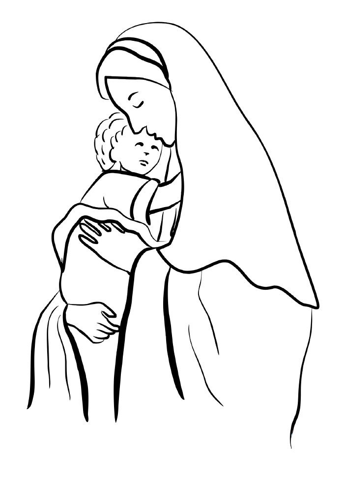 desenho de natal para colorir virgem maria com jesus