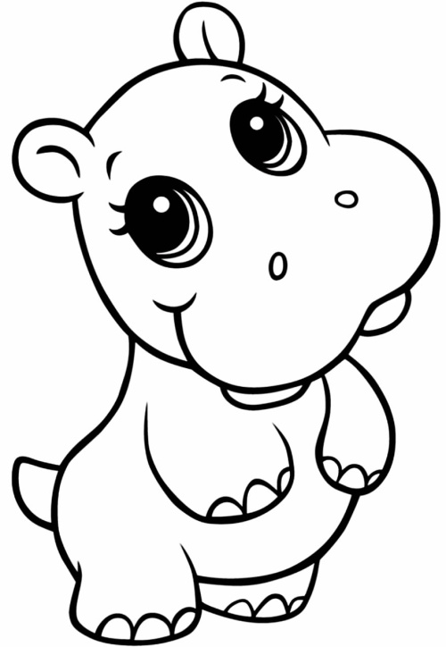 desenhos faceis para colorir Hipopotamo fofo para colorir