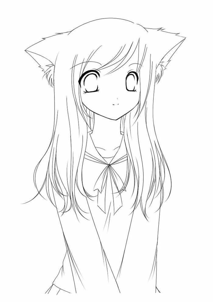 gata menina anime para colorir