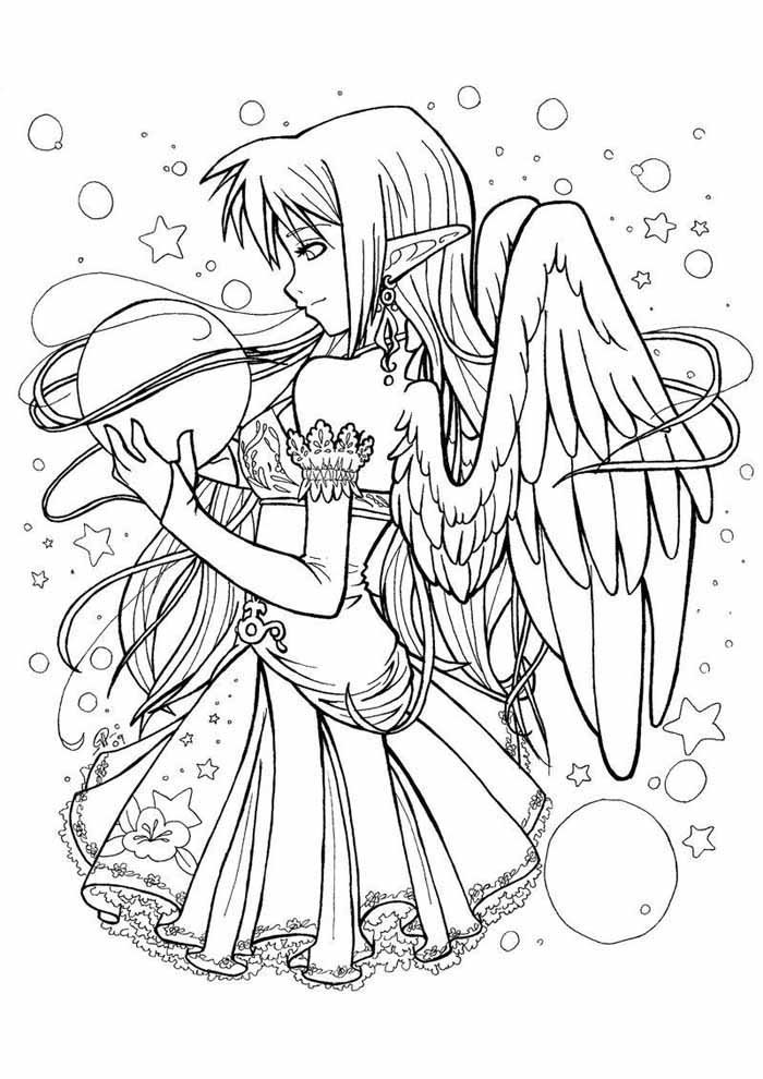 lindo anjo anime para colorir