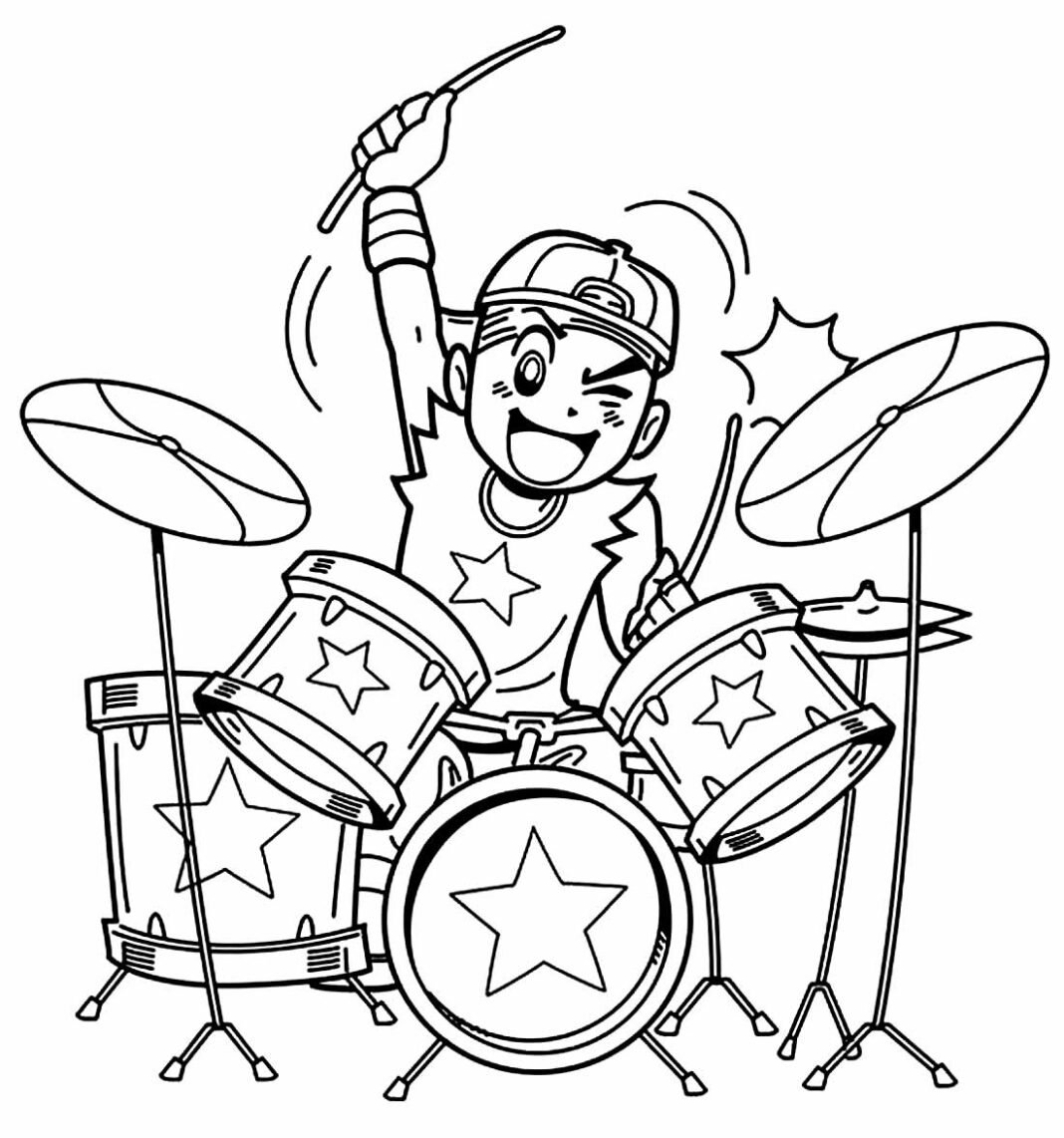 Desenhos de Bateria para Colorir e Imprimir - Aprender a Desenhar