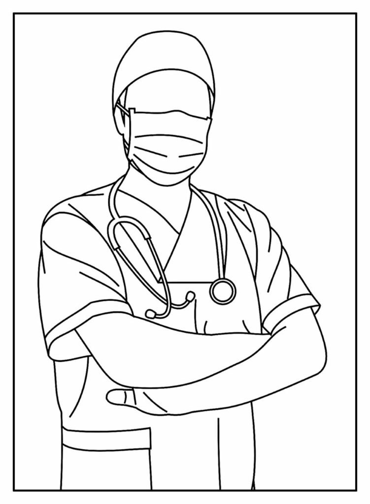 Desenho de página para colorir de médico. Conjunto de instrumentos médicos  imagem vetorial de Oleon17© 114576822