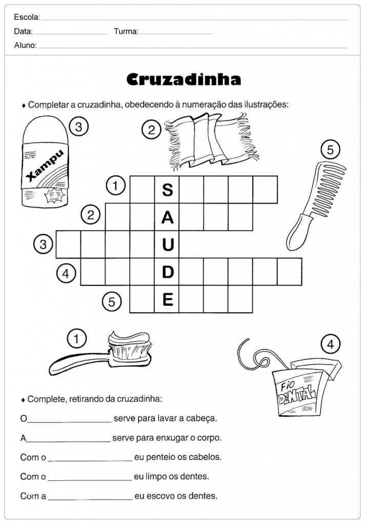 Atividades sobre Higiene cruzadinha