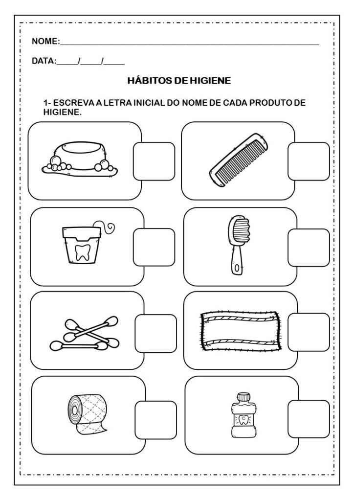 Atividades sobre Higiene nomes objeto Atividades sobre Higiene nomes objeto