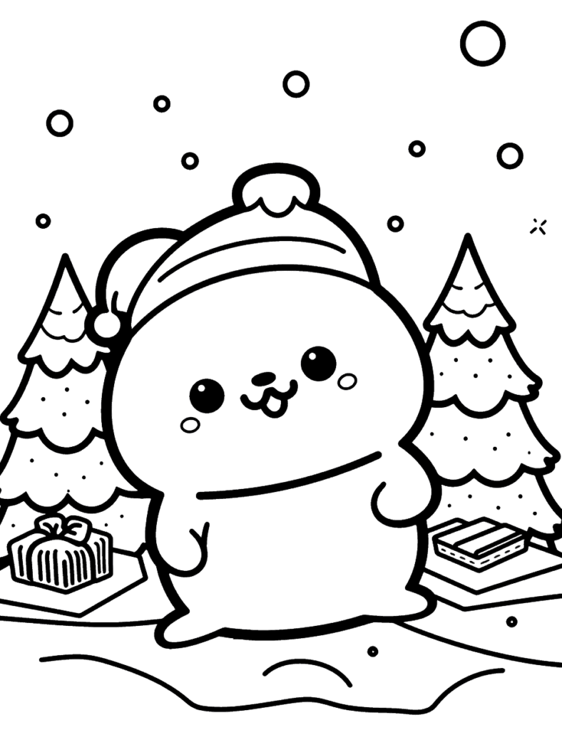 Desenhos Kawaii de Natal para Colorir com Alegria