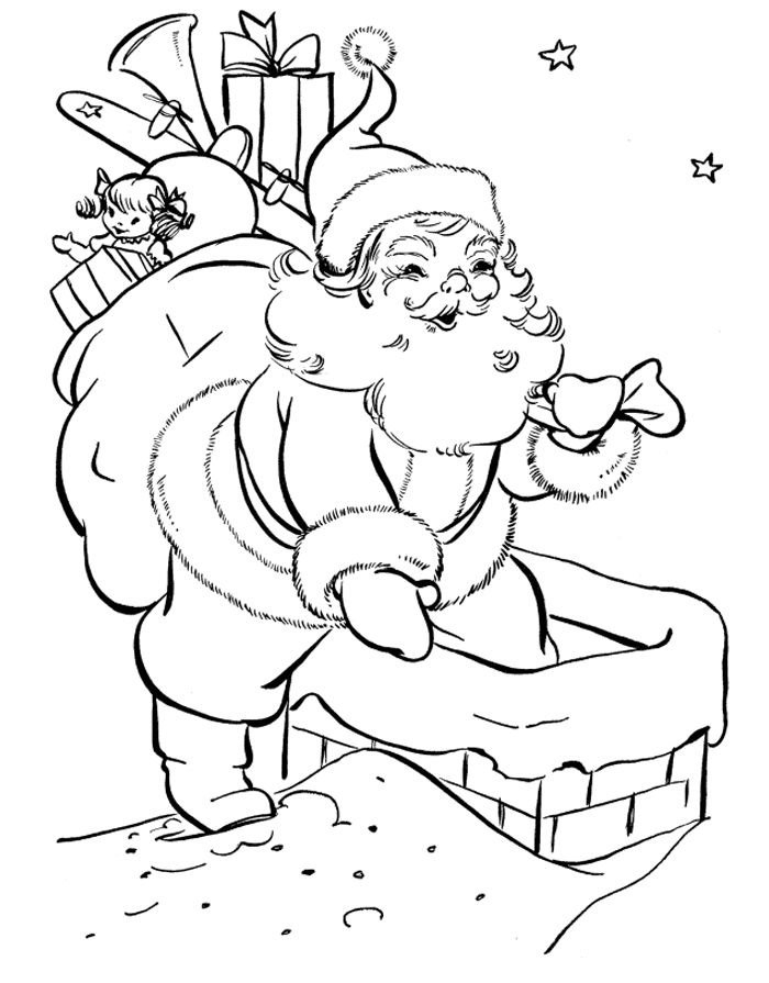 Desenhos Natalinos do Papai Noel na Chaminé para Colorir