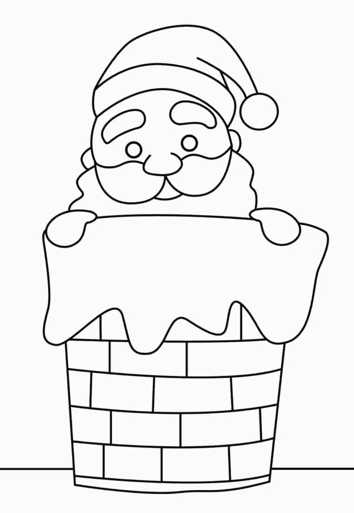 Desenhos do Papai Noel na Chaminé para Colorir e Decorar