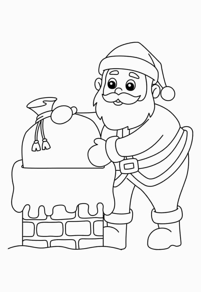 Desenhos do Papai Noel na Chaminé para Colorir em Casa