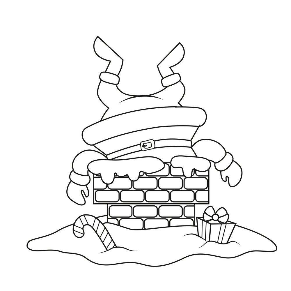 Santa Claus stuck in the chimney. Merry Christmas and Happy New Santa Claus stuck in the chimney. Merry Christmas and Happy New